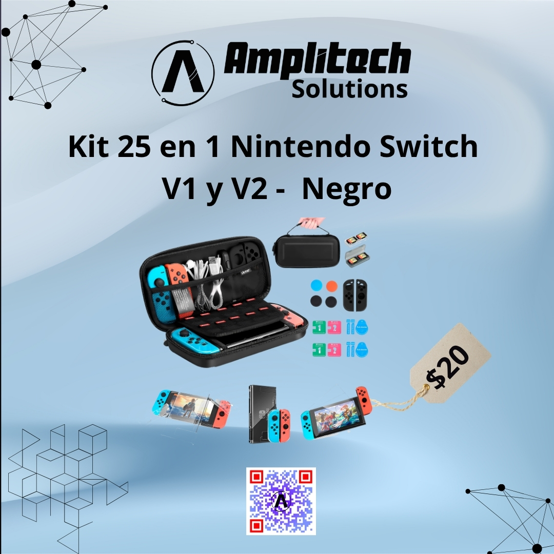 Kit de Accesorios 25 en 1 para Nintendo Switch V1 y V2 Negro